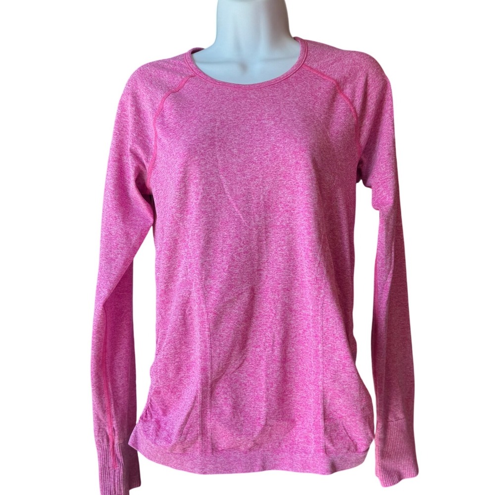 Athleta Long Sleeve Athletic Top Pink Heathered Thumbhole Shirt Women's Medium